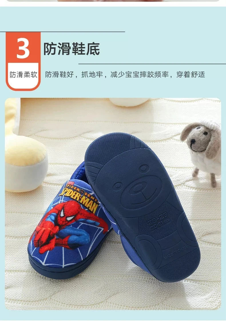 Marvel Boys Girls Cartoon Spider Man Kids Cotton Slippers Toddler Winter Warm Princess Women Men Indoor Bedroom Home Shoes