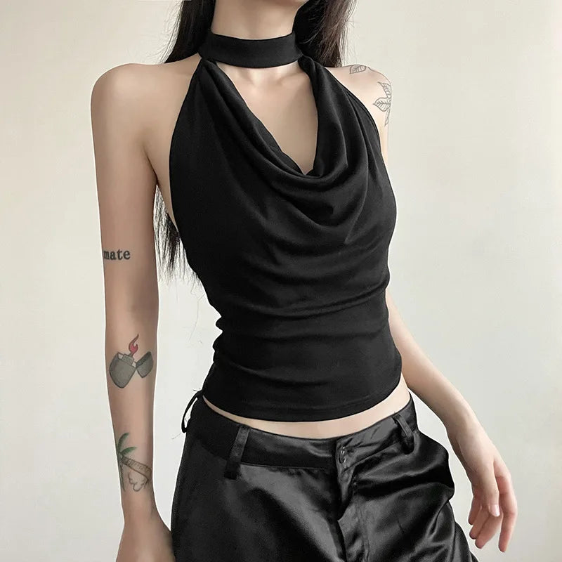 Solid Color Simple Casual All-match Cool Confident Sexy Beautiful High Street Summer Travel Women's Thin Halter Vest