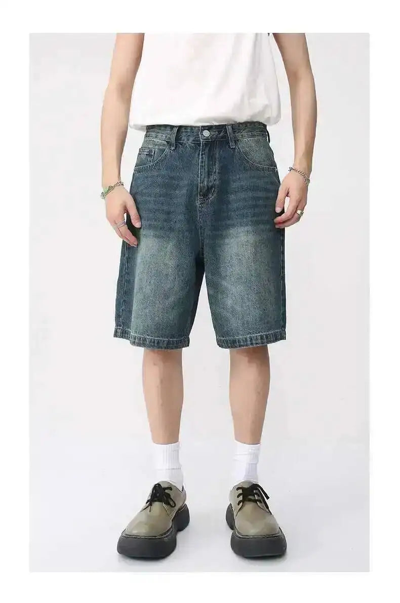 IEFB Summer Denim Shorts Men's Loose Korean Style Retro Short Jeans Fashion Washed Casual Knee Length Pant New Streetwear 9A8588