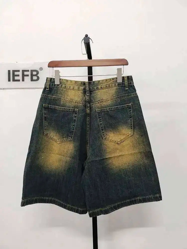 IEFB Summer Denim Shorts Men's Loose Korean Style Retro Short Jeans Fashion Washed Casual Knee Length Pant New Streetwear 9A8588