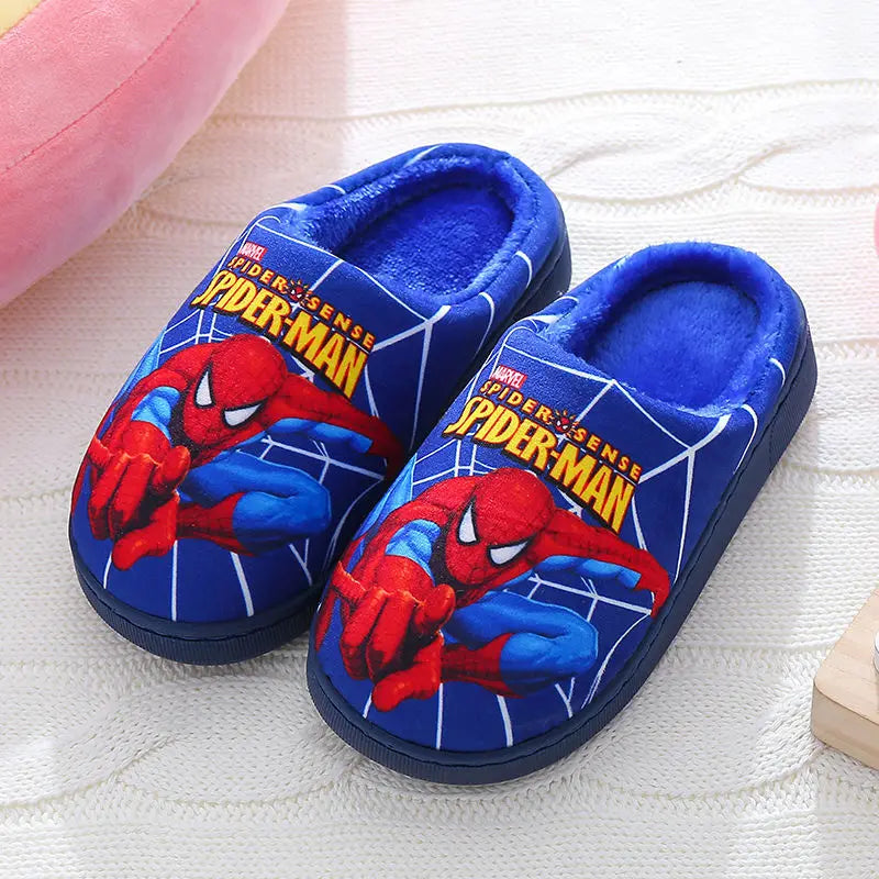Marvel Boys Girls Cartoon Spider Man Kids Cotton Slippers Toddler Winter Warm Princess Women Men Indoor Bedroom Home Shoes