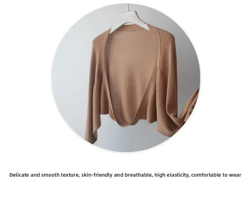 Autumn New Ice Silk Sun Protection Knitted Cardigan Strap Outer Shawl Batwing Sleeve Cover up Top Women's Fashion Trend