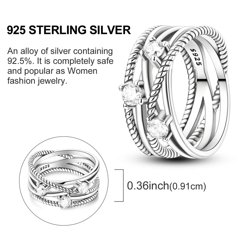 Women Silver Finger Rings for Women Original 925 Sterling Silver Cocktail Ring Geometric Cubic Zircon Heart Wedding Jewelry