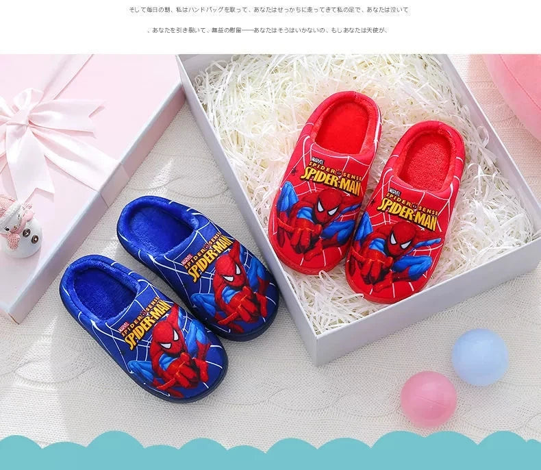 Marvel Boys Girls Cartoon Spider Man Kids Cotton Slippers Toddler Winter Warm Princess Women Men Indoor Bedroom Home Shoes