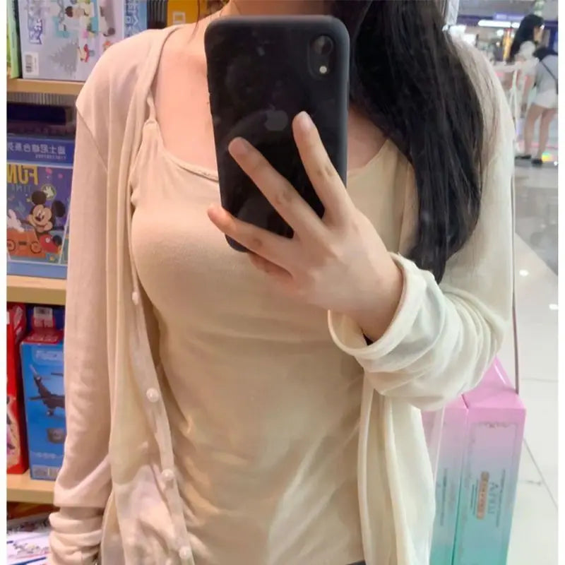 Spring Summer New Style Thin Ice Silk Open Cardigan Women's Korean Lazy V-neck Knitted Air Conditioning Outerwear Sun Protect...