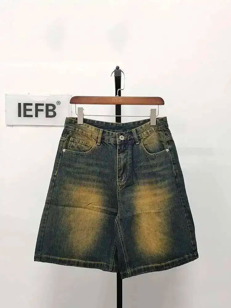 IEFB Summer Denim Shorts Men's Loose Korean Style Retro Short Jeans Fashion Washed Casual Knee Length Pant New Streetwear 9A8588