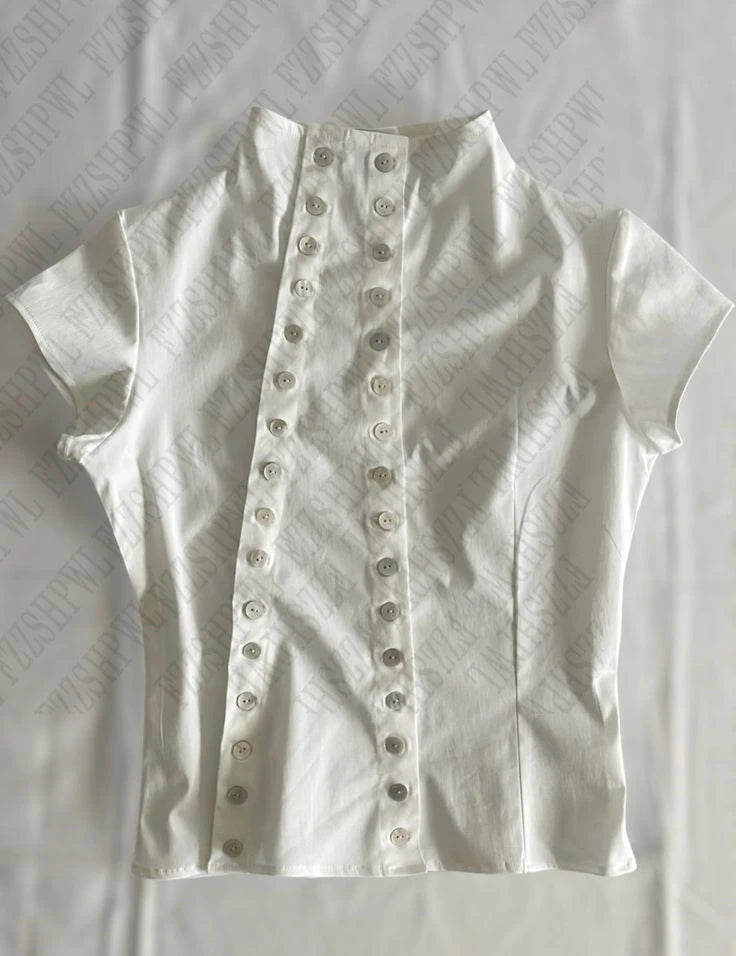 Advanced Personality Elegant Harajuku Woman Shirts Y2K Korean Lady Clothing Minimalist  Aesthetic Classic Fashion Short Sleeve