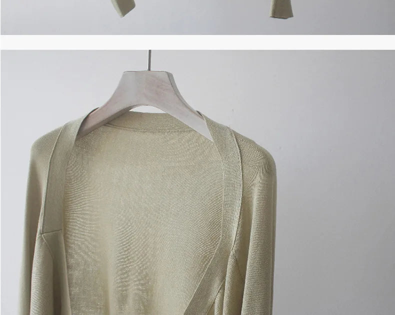 Autumn New Ice Silk Sun Protection Knitted Cardigan Strap Outer Shawl Batwing Sleeve Cover up Top Women's Fashion Trend
