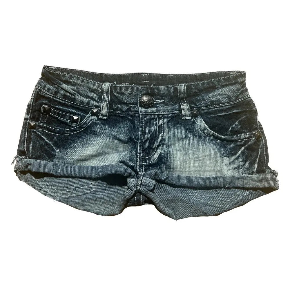 Y2K Retro British Style Flag Graphic Print Mini Shorts Harajuku Gyaru Denim Shorts Women Goth Slim Fit Hip Low Rise Short Pants