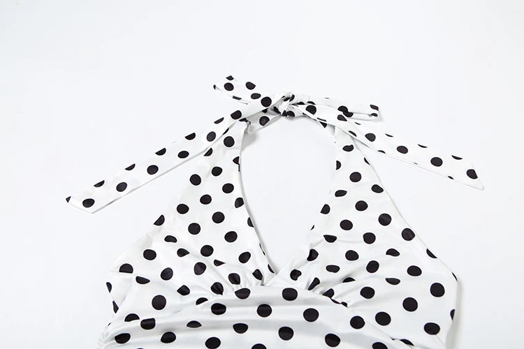 Weird Puss Polka Dot Print Vest Women Y2K Lace-Up Backless Halter v-Neck Skinny Summer Trend Daily  Street Basic Chic Tank Tops