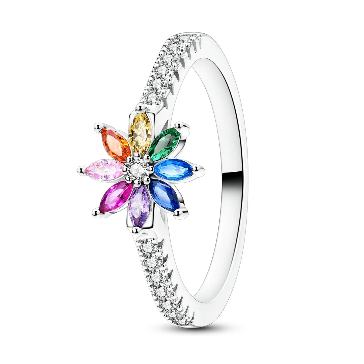 Women Silver Finger Rings for Women Original 925 Sterling Silver Cocktail Ring Geometric Cubic Zircon Heart Wedding Jewelry