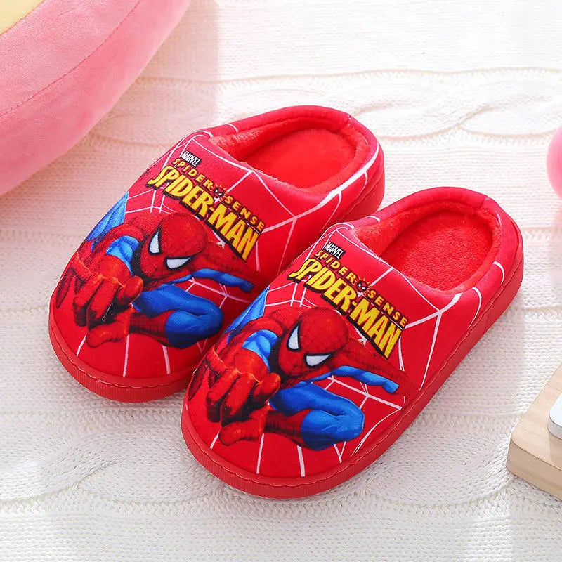 Marvel Boys Girls Cartoon Spider Man Kids Cotton Slippers Toddler Winter Warm Princess Women Men Indoor Bedroom Home Shoes