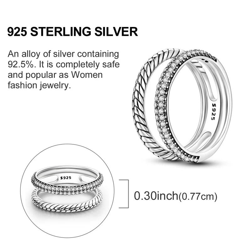 Women Silver Finger Rings for Women Original 925 Sterling Silver Cocktail Ring Geometric Cubic Zircon Heart Wedding Jewelry