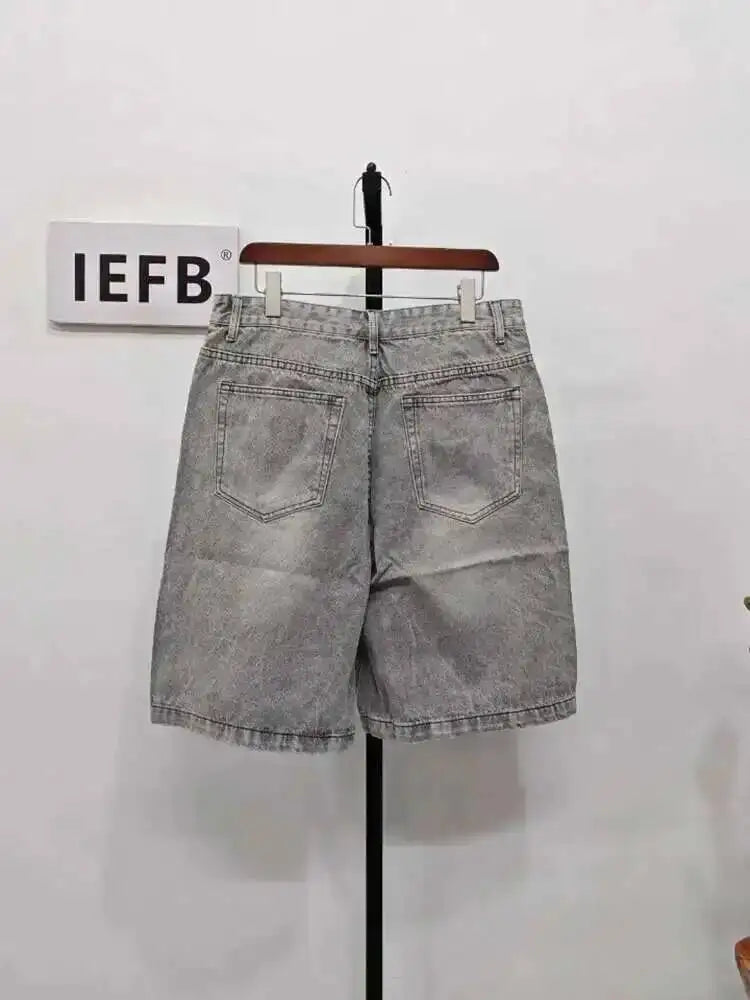 IEFB Summer Denim Shorts Men's Loose Korean Style Retro Short Jeans Fashion Washed Casual Knee Length Pant New Streetwear 9A8588