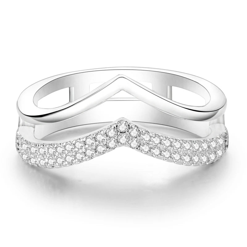 Women Silver Finger Rings for Women Original 925 Sterling Silver Cocktail Ring Geometric Cubic Zircon Heart Wedding Jewelry