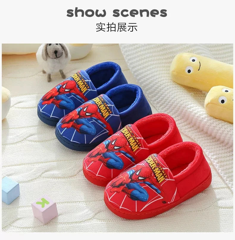 Marvel Boys Girls Cartoon Spider Man Kids Cotton Slippers Toddler Winter Warm Princess Women Men Indoor Bedroom Home Shoes