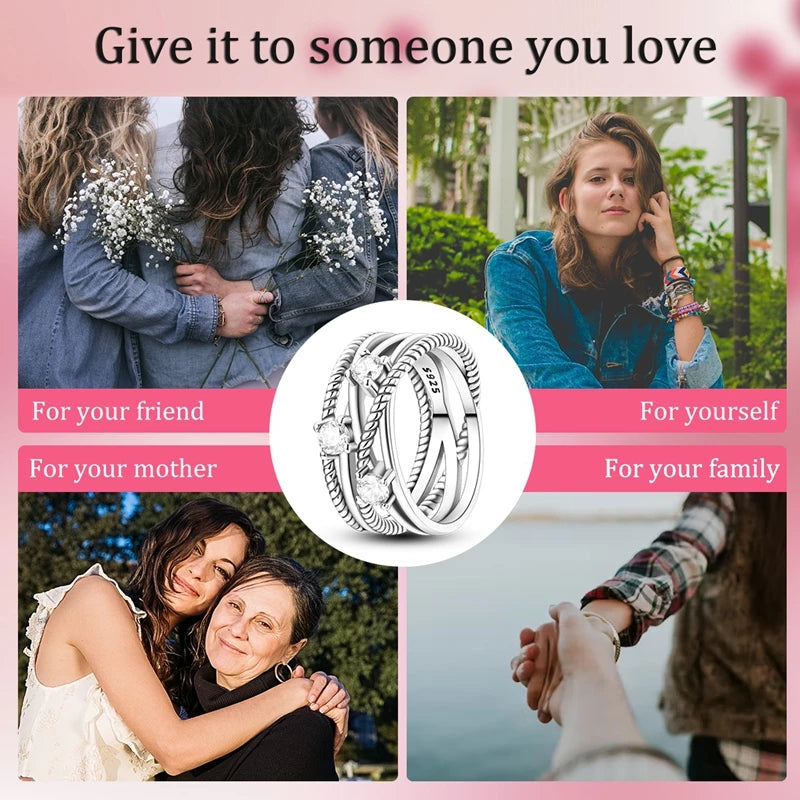 Women Silver Finger Rings for Women Original 925 Sterling Silver Cocktail Ring Geometric Cubic Zircon Heart Wedding Jewelry