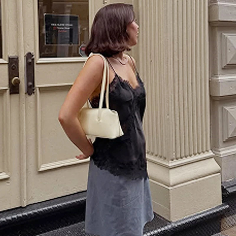 HXAO Asymmetrical Slip Top Women Summer 2025 Y2K Tanks & Camis Lace Black Off Shoulder Top Elegant Sleeveless Backless Camisole