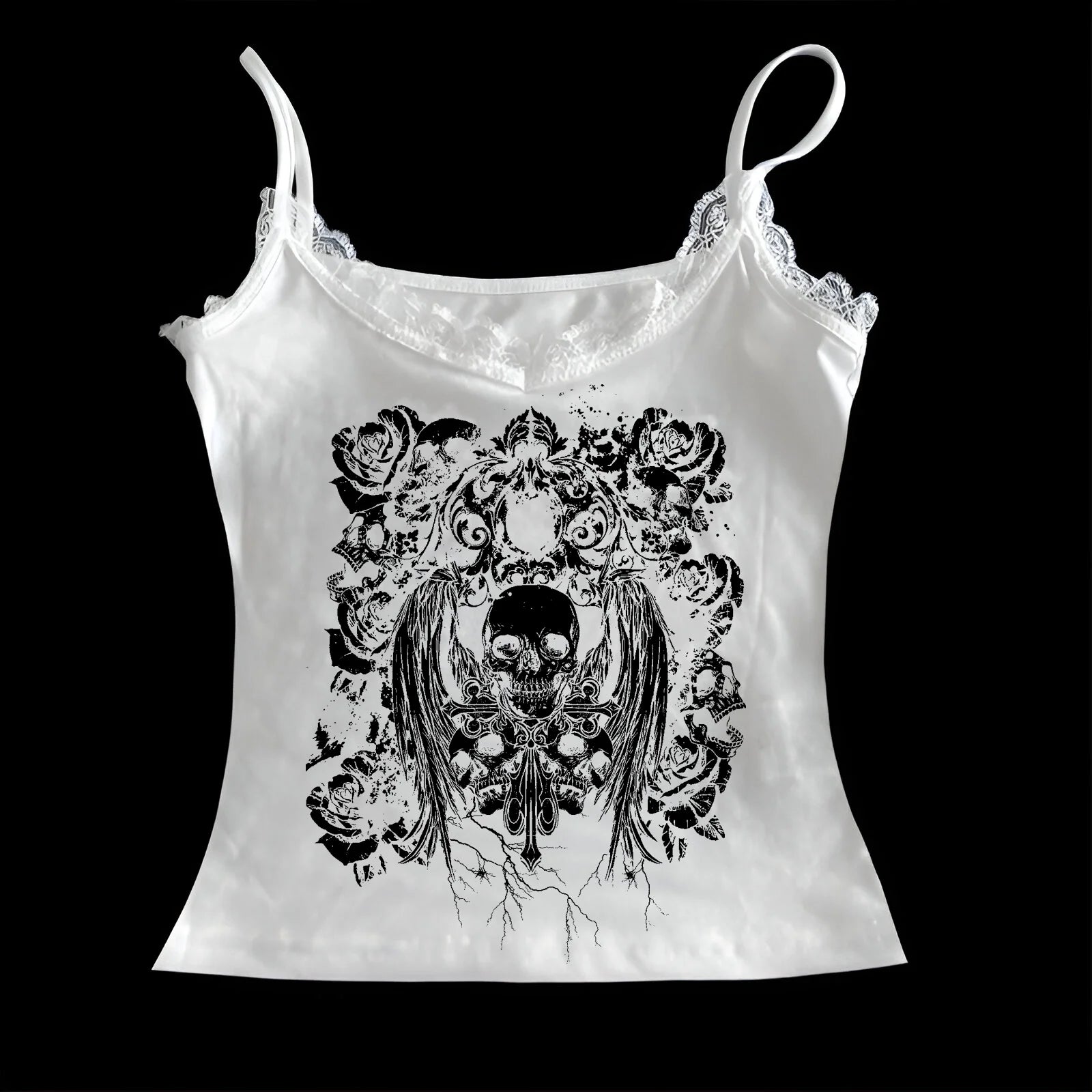 Retro gothic Fake Two-piece Printed T-shirt Women summer Y2K Streetwear Hot Girl Slim Off Shoulder Millennium Harajuku Casual