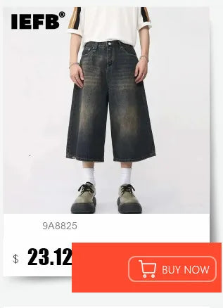 IEFB Summer Denim Shorts Men's Loose Korean Style Retro Short Jeans Fashion Washed Casual Knee Length Pant New Streetwear 9A8588