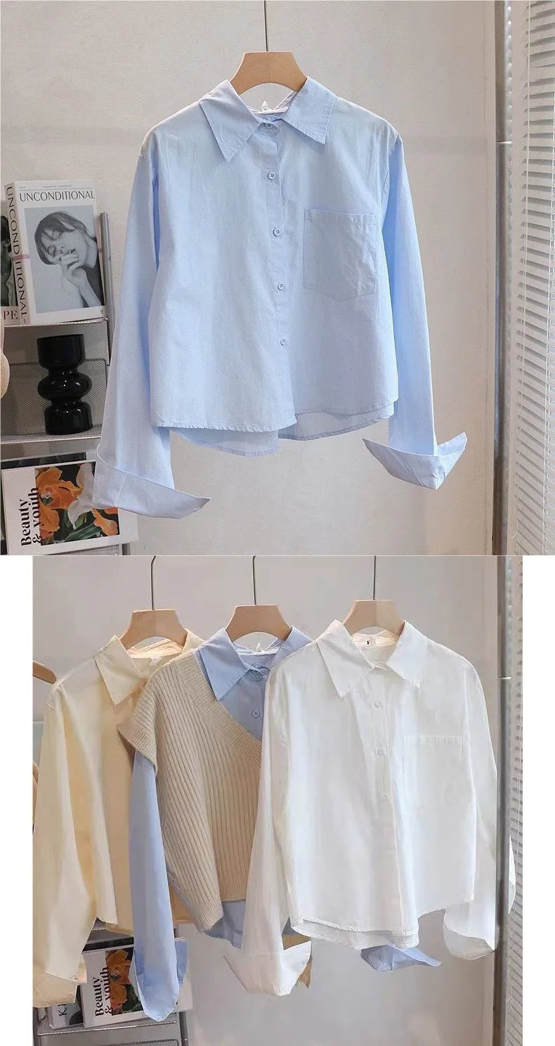 Spring Short Sleeve Women's Shirt Long Sleeve Inner Wear Outer Wear Student Style Soft Silk Fabric 3D Effect Polo Collar Tren...