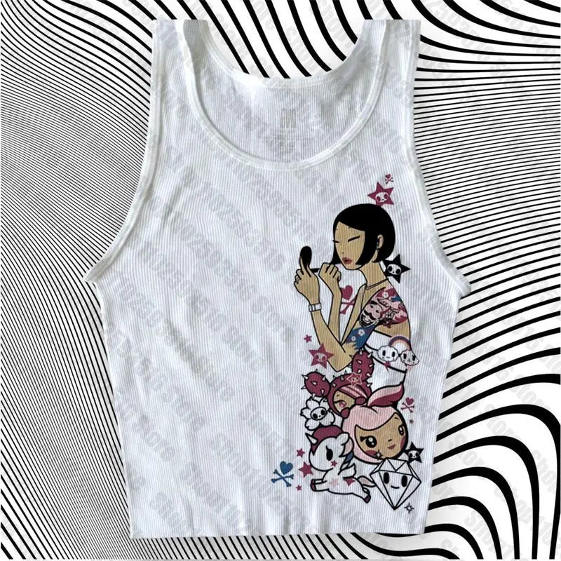 Graphic T Shirts Women's T-shirts 90s Clothes Vintage Crop Top Women Clothing Female Trashy Y2k 2000s Tops Harajuku Gothic Kpop