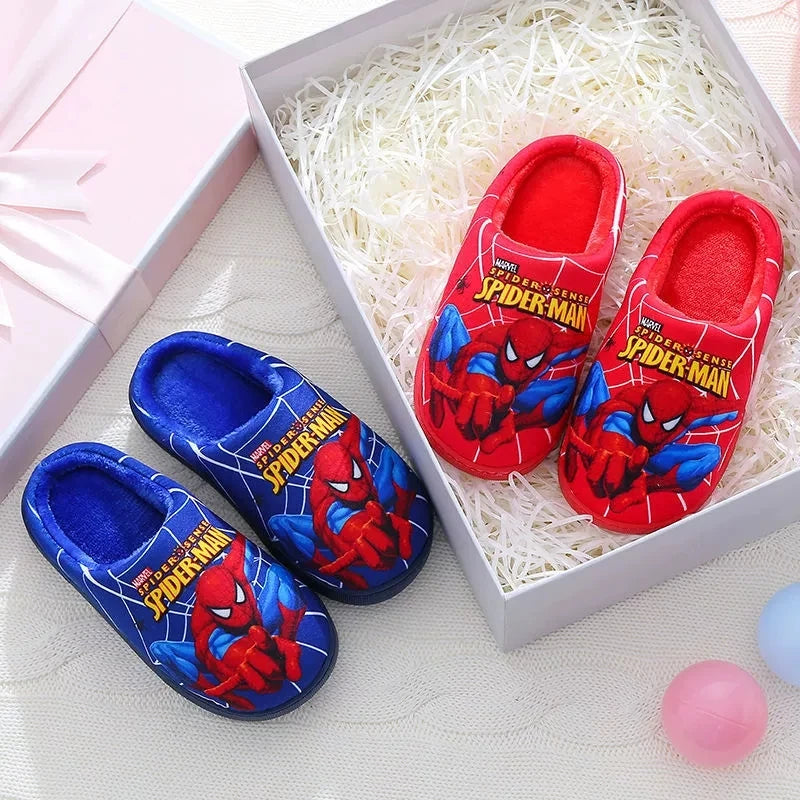 Marvel Boys Girls Cartoon Spider Man Kids Cotton Slippers Toddler Winter Warm Princess Women Men Indoor Bedroom Home Shoes
