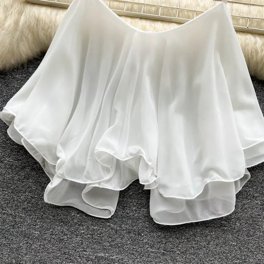 New Summer Spaghetti Straps Ruffle Sleeveless Tanks and Camis Korean Corset Crop Tops Solid Tank Camisoles Women Clothes Y2k