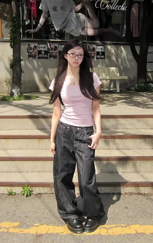 2025 Autumn Winter Women's Denim Jeans Y2K Wide Fit Baggy Jeans Grunge Harajuku Cowboy New In Pants Korean Mom Jeans Punk Retro