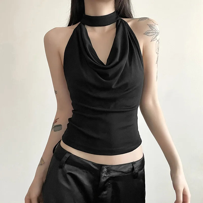Solid Color Simple Casual All-match Cool Confident Sexy Beautiful High Street Summer Travel Women's Thin Halter Vest