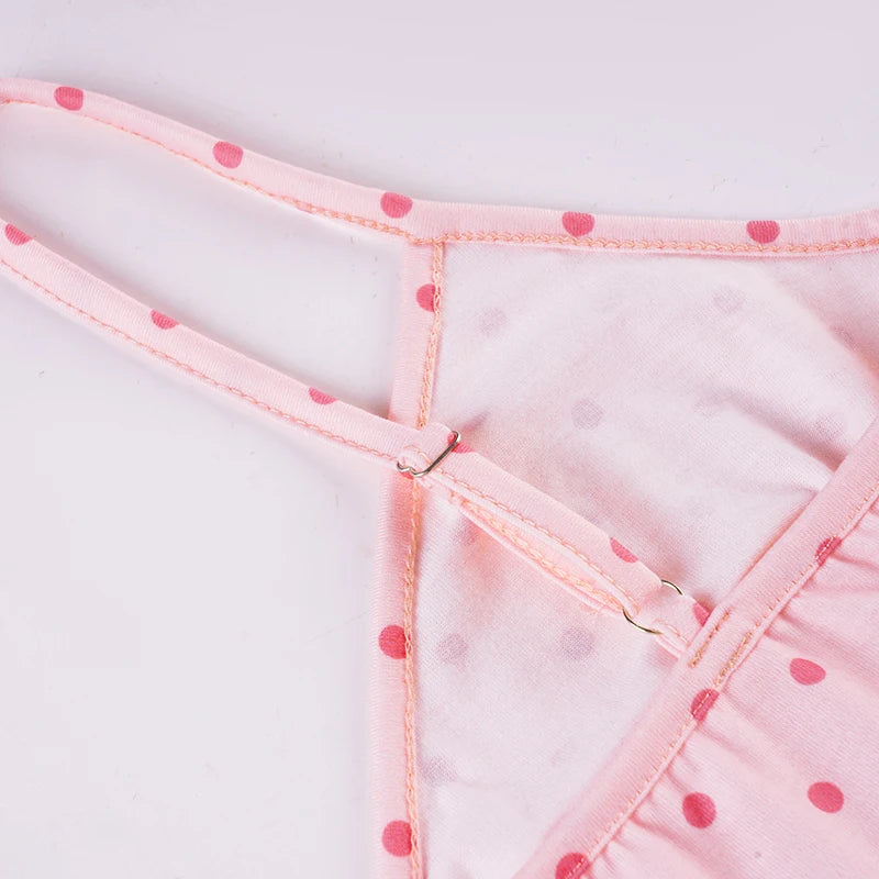 SUCHCUTE Chic Sweet Cute Polka Dot Print Bow Lace-up Camisole Women V Neck Sleeveless Crop Top Y2k Streetwear Slim Tanks Summer