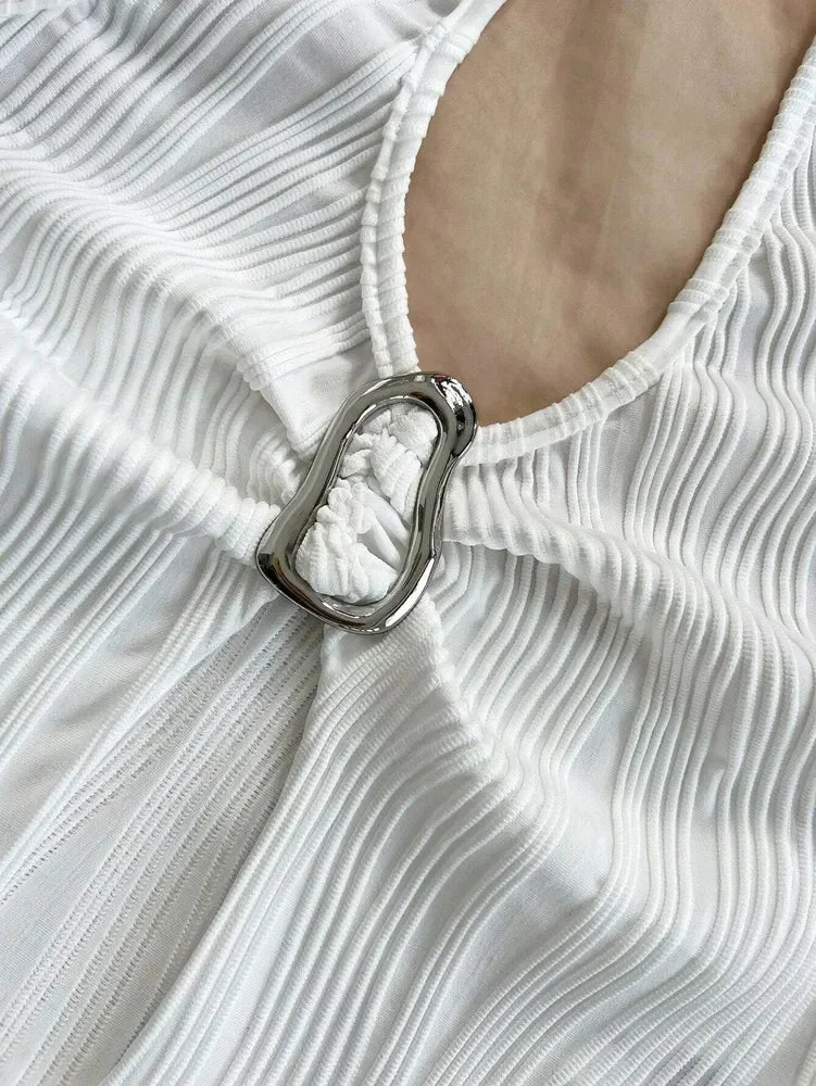 Sexy V-neck Halter Neck Crop Top for Women Summer Sleeveless Solid Split Backless Top Y2K Clothes