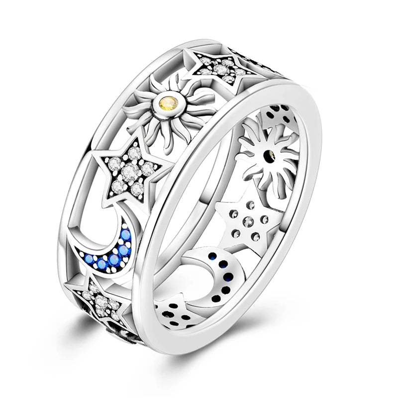 Women Silver Finger Rings for Women Original 925 Sterling Silver Cocktail Ring Geometric Cubic Zircon Heart Wedding Jewelry