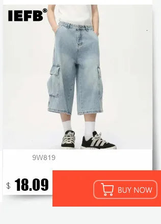 IEFB Summer Denim Shorts Men's Loose Korean Style Retro Short Jeans Fashion Washed Casual Knee Length Pant New Streetwear 9A8588