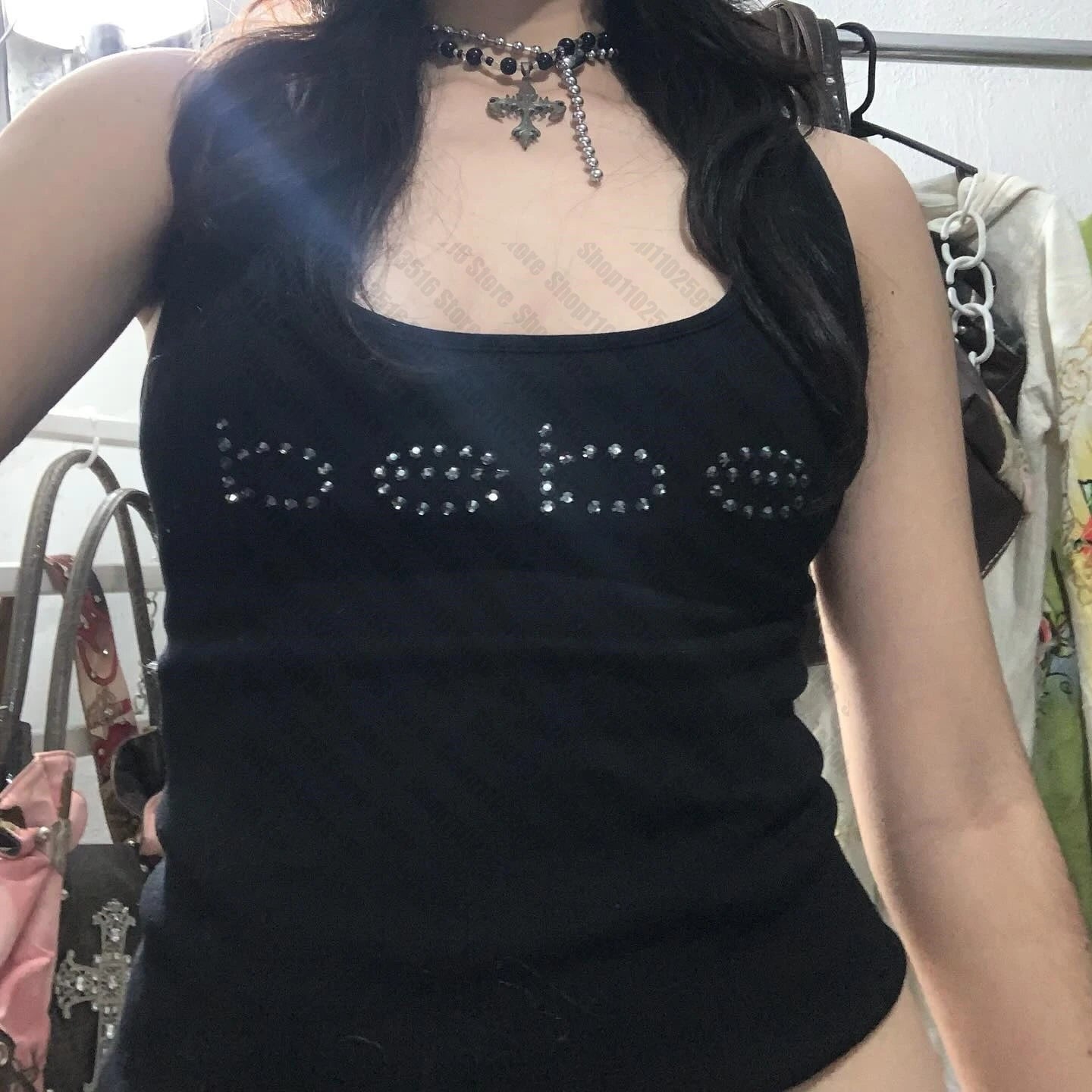 Summer Crop Top Women Aesthetic Crop Tops Y2k Goth Clothes 2000s Tops With Suspenders Emo Women's Tanks & Camis Harajuku Woman