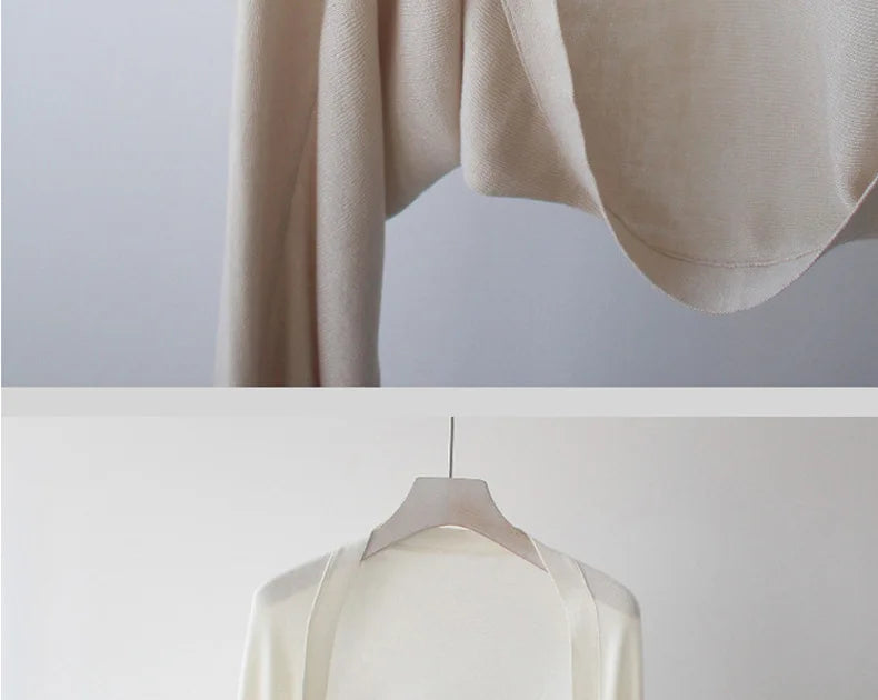 Autumn New Ice Silk Sun Protection Knitted Cardigan Strap Outer Shawl Batwing Sleeve Cover up Top Women's Fashion Trend