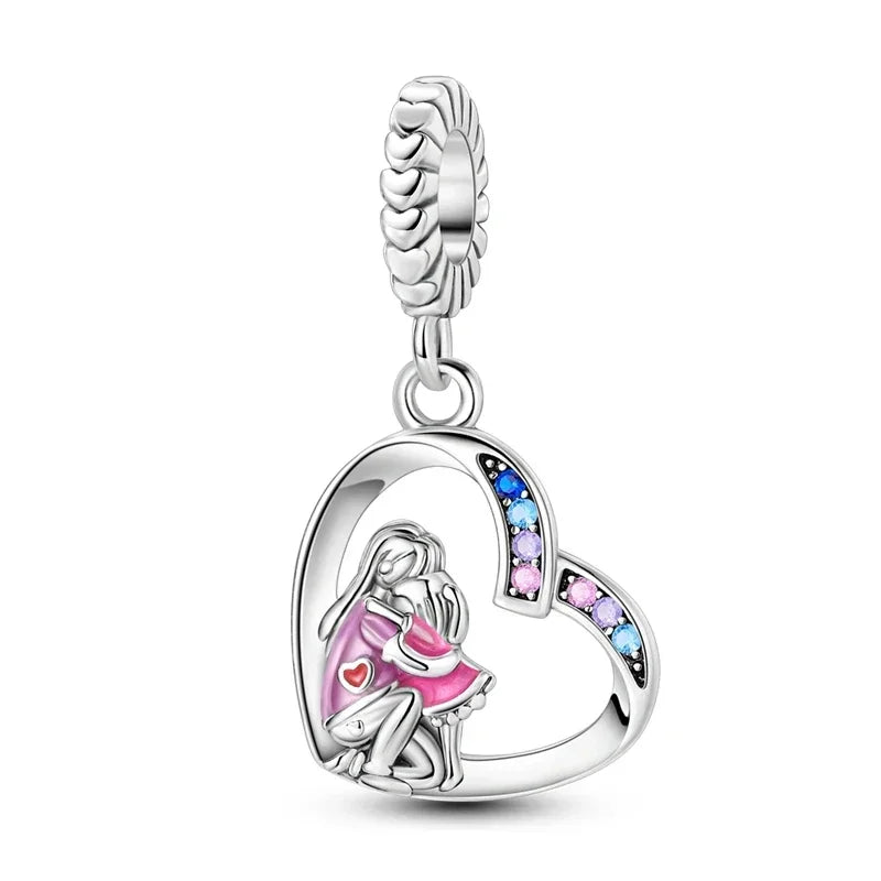 925 Sterling Silver Heart Shaped Key Lock Couple Charms Enamel Insect Pendent Horseshoe Floral Beads Fit Bracelet Custom Gift
