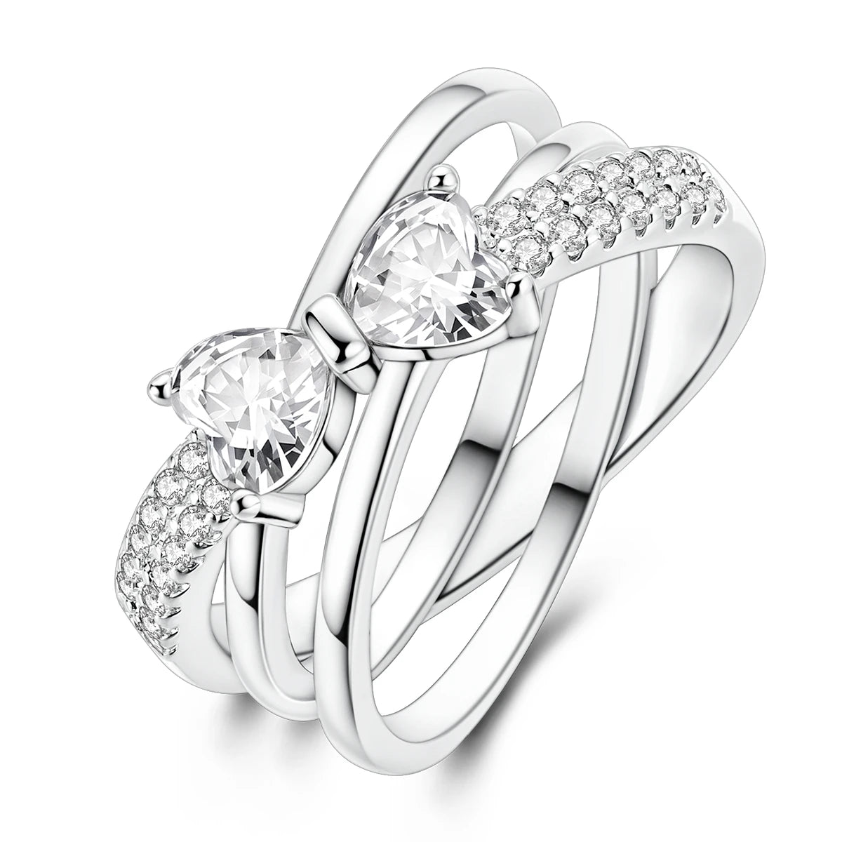 Women Silver Finger Rings for Women Original 925 Sterling Silver Cocktail Ring Geometric Cubic Zircon Heart Wedding Jewelry