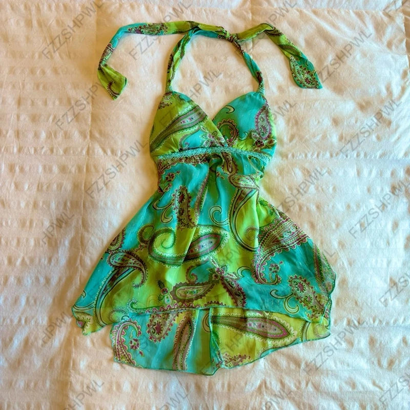 Fashion Flower Punk Harajuku Graphic Print Casual Y2K Dress Retro Hiphop Braces skirt Streetwear Cute A-line skirt Unique Summer