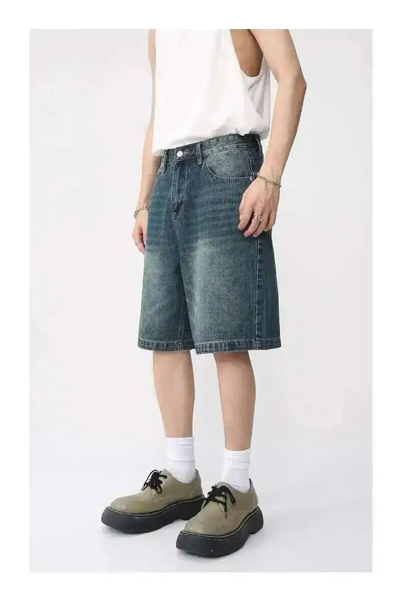 IEFB Summer Denim Shorts Men's Loose Korean Style Retro Short Jeans Fashion Washed Casual Knee Length Pant New Streetwear 9A8588