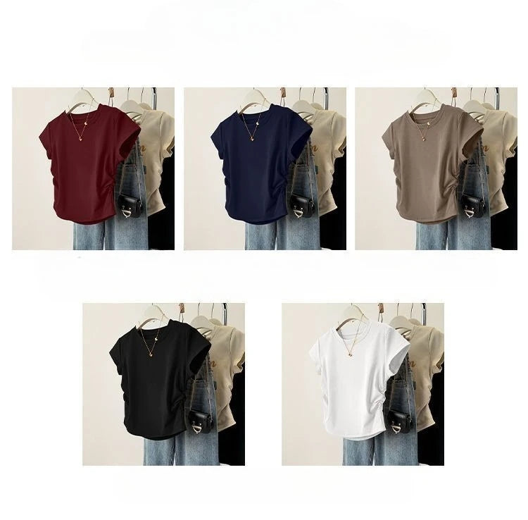 Women Summer Short Sleeved Top for Fashion Versatile Base Shirt Slim Fit Round Neck T-shirt Casual and Sexy Breathable and Cool