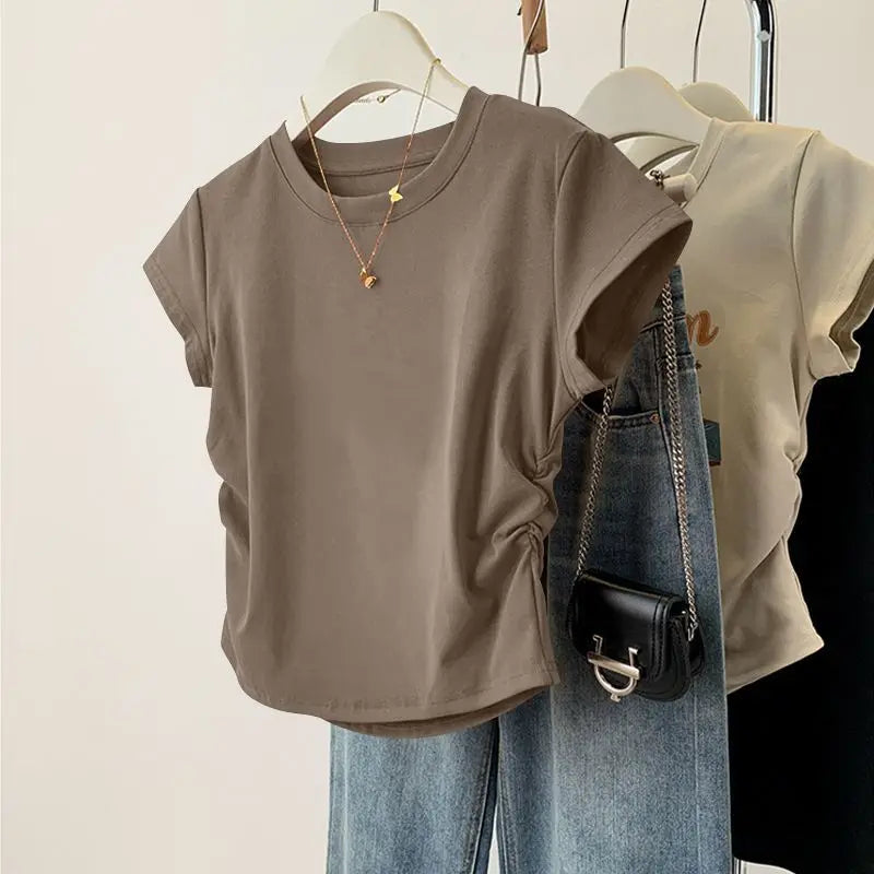 Women Summer Short Sleeved Top for Fashion Versatile Base Shirt Slim Fit Round Neck T-shirt Casual and Sexy Breathable and Cool