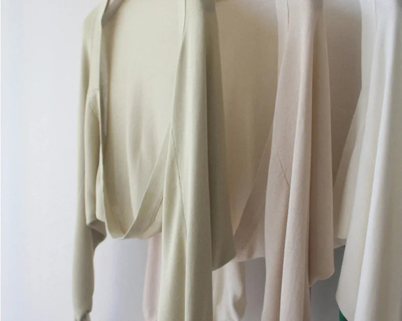 Autumn New Ice Silk Sun Protection Knitted Cardigan Strap Outer Shawl Batwing Sleeve Cover up Top Women's Fashion Trend