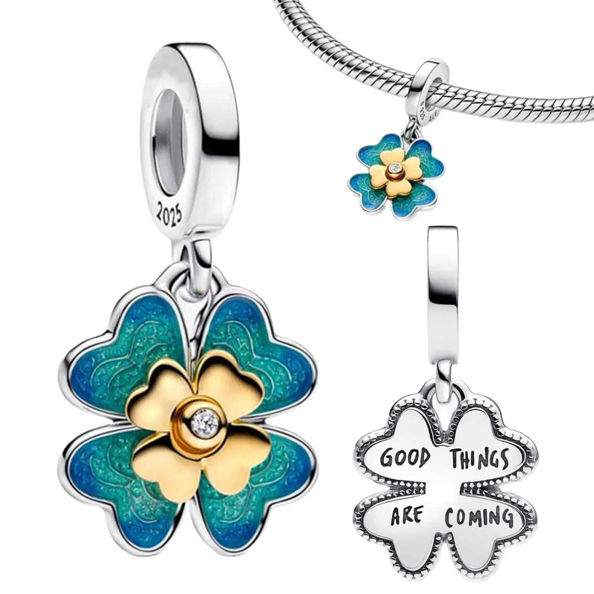 925 Sterling Silver Heart Shaped Key Lock Couple Charms Enamel Insect Pendent Horseshoe Floral Beads Fit Bracelet Custom Gift