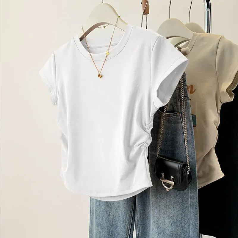 Women Summer Short Sleeved Top for Fashion Versatile Base Shirt Slim Fit Round Neck T-shirt Casual and Sexy Breathable and Cool