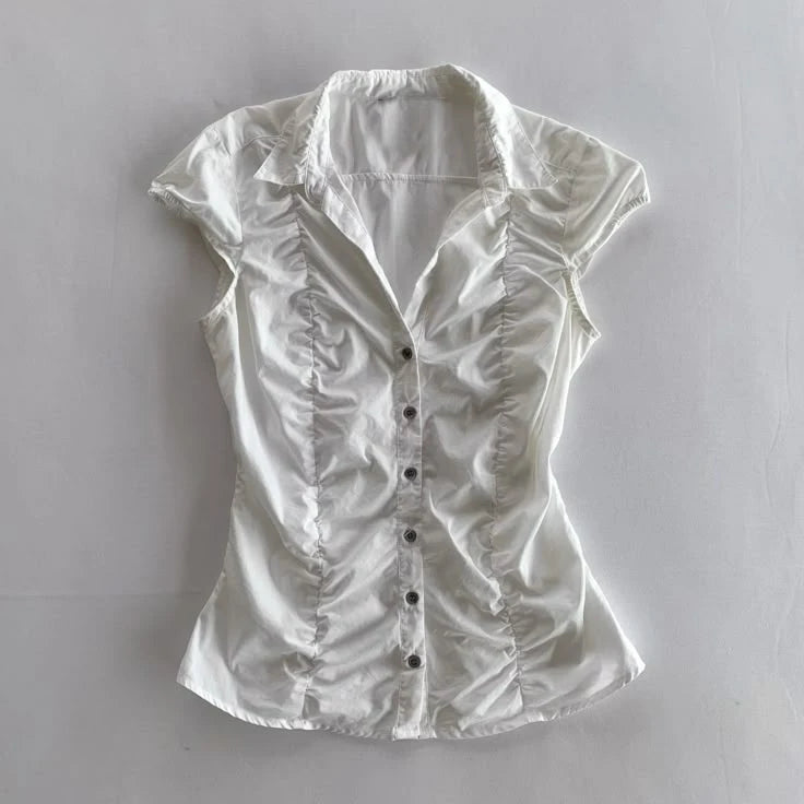 Advanced Personality Elegant Harajuku Woman Shirts Y2K Korean Lady Clothing Minimalist  Aesthetic Classic Fashion Short Sleeve