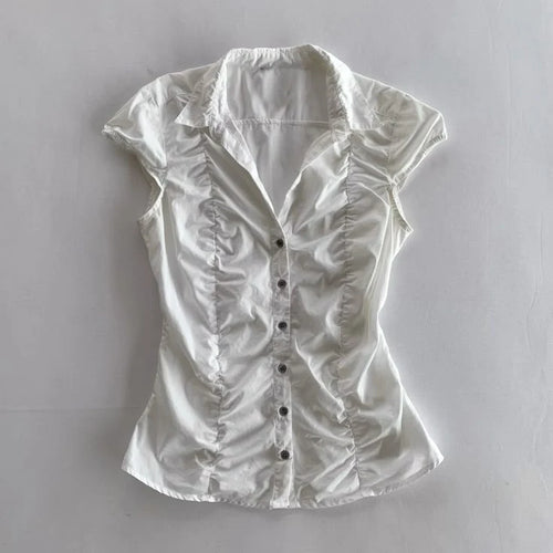 Advanced Personality Elegant Harajuku Woman Shirts Y2K Korean Lady Clothing Minimalist  Aesthetic Classic Fashion Short Sleeve