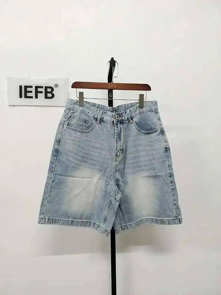 IEFB Summer Denim Shorts Men's Loose Korean Style Retro Short Jeans Fashion Washed Casual Knee Length Pant New Streetwear 9A8588
