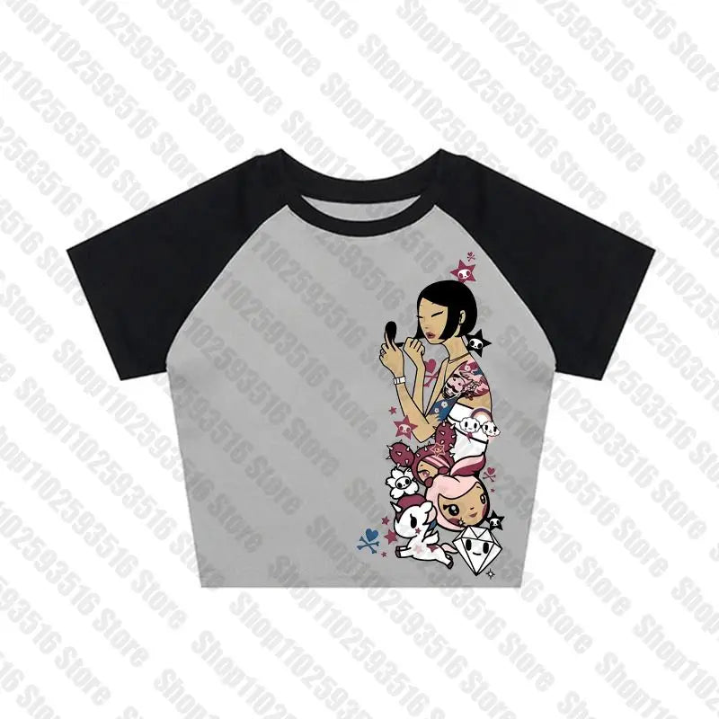 Graphic T Shirts Women's T-shirts 90s Clothes Vintage Crop Top Women Clothing Female Trashy Y2k 2000s Tops Harajuku Gothic Kpop