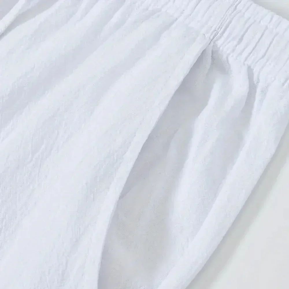 Men's Cotton Linen Pants Linen Breathable Elastic Waist Pants Breathable Casual Jogging Fitness Trousers Summer Sports Sweatpant
